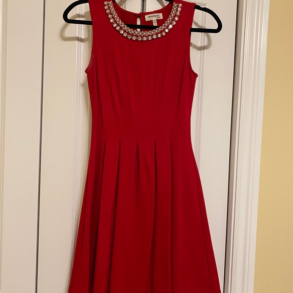 Small Red bejewelled neckline Monteau Dress - Picture 6 of 7